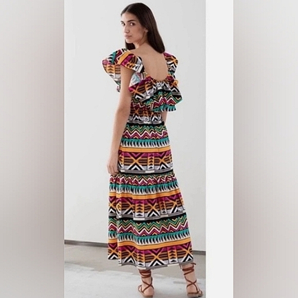 & Other Stories Vibrant Orange and Green Tiered Maxi Dress PTP 19" - Picture 3 of 6